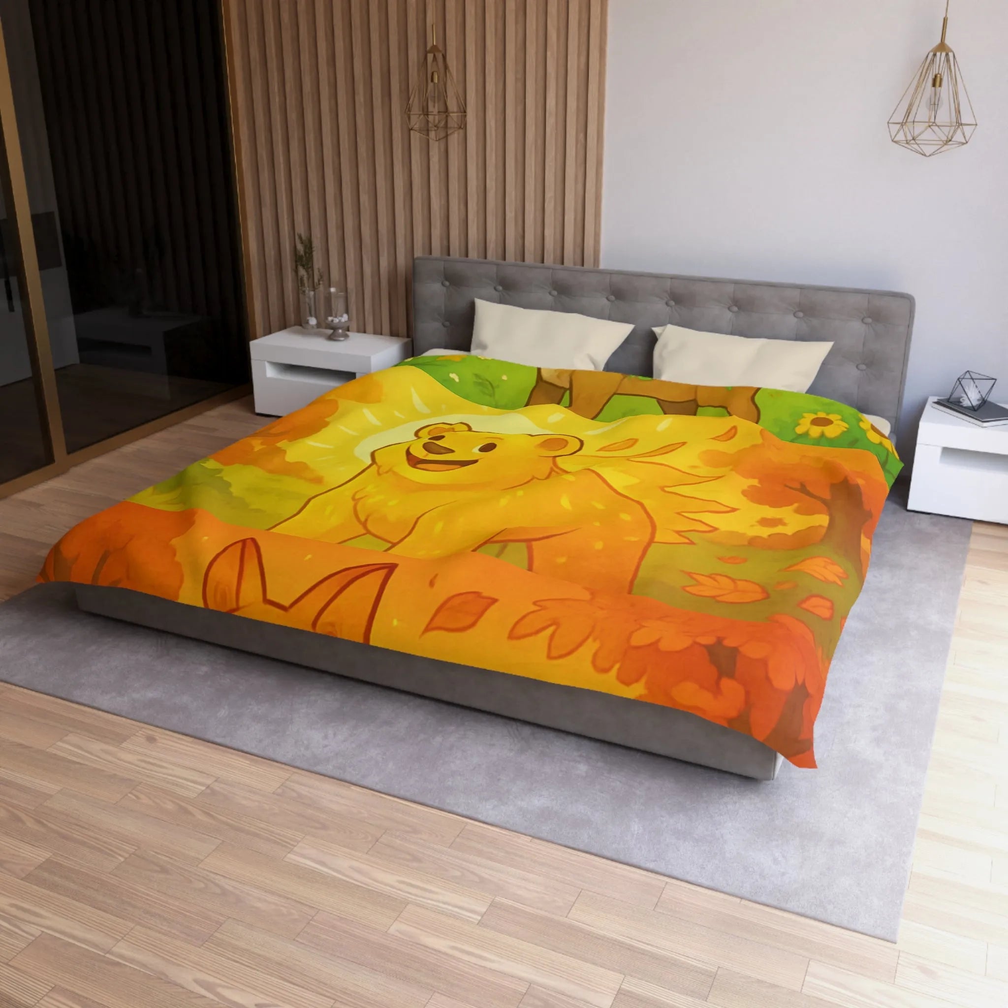 Housse de couette enchantée avec cerf, ours et renard en couleurs vives saisonnières