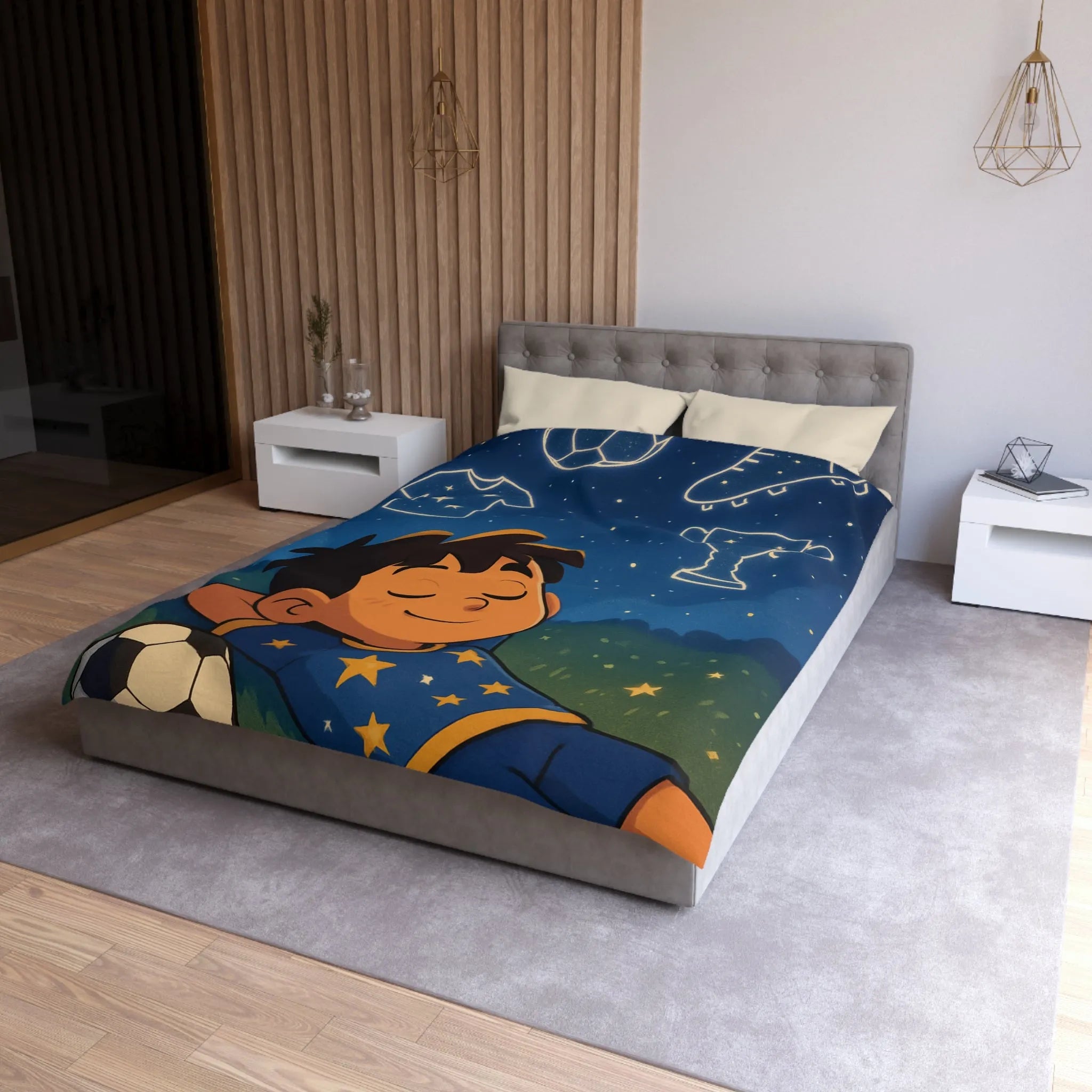 Housse de couette enfant ciel étoilé foot rêveur avec motifs sportifs inspirants
