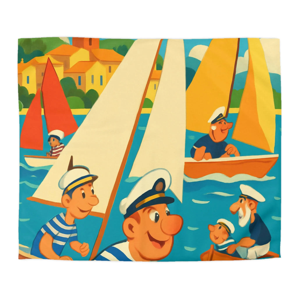 Housse de Couette Marine Vintage avec Voiliers et Matelots pour Chambre Ensoleillée