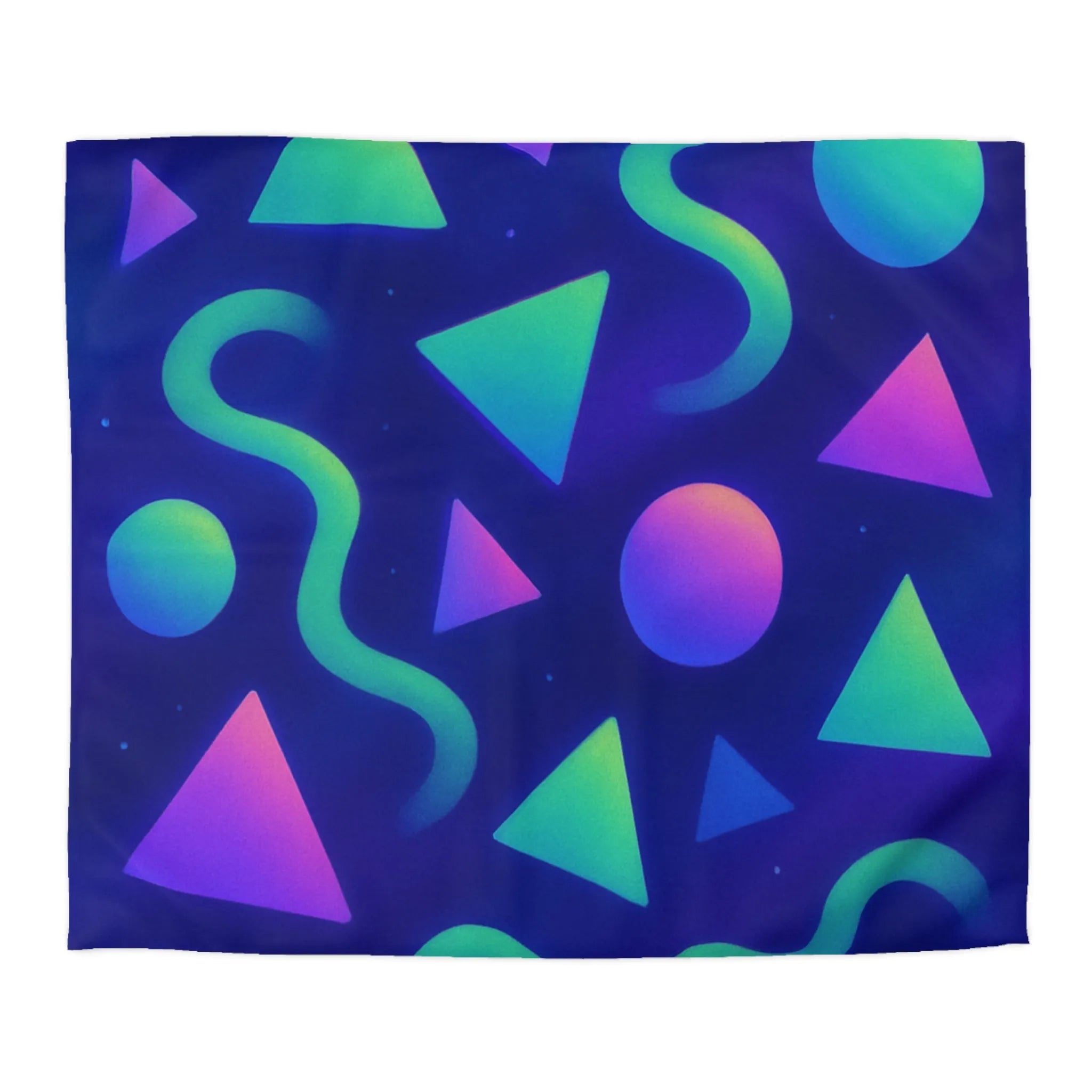 Housse de Couette Géométrique Néon Triangles Cercles Serpentins Design Psychédélique Bleu Violet