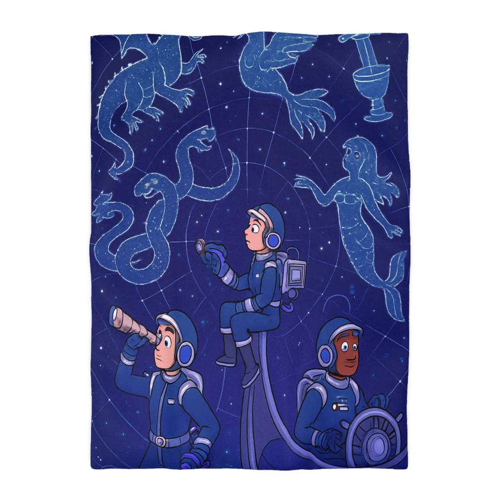 Housse de couette espace enfants avec constellations magiques dragons et sirène.
