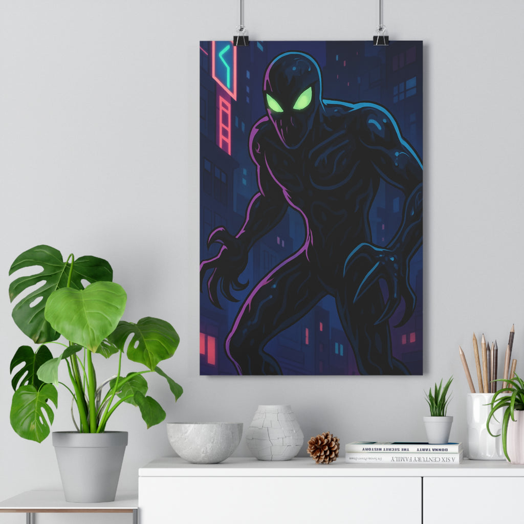 Poster décoratif mystique cartoon sombre lumineux néons ville nocturne mystère chambre bureau 30x46 qualité