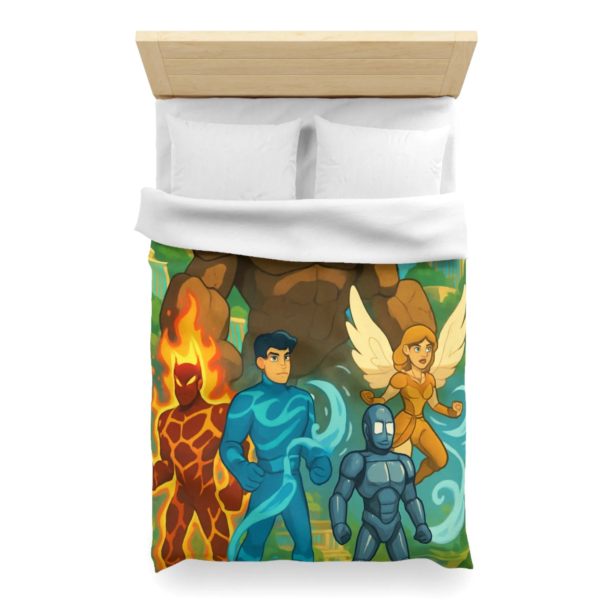 Housse de couette avec personnages héroïques et paysage fantastique inspirant enfant et adolescent