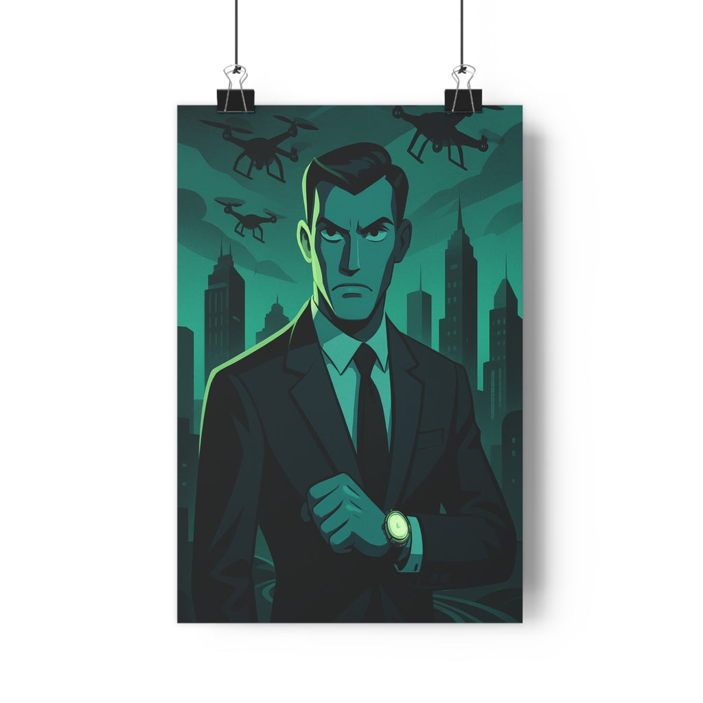 Poster décoratif homme costume sombre moderne film noir vert noir mystère intrigue salon 30x46