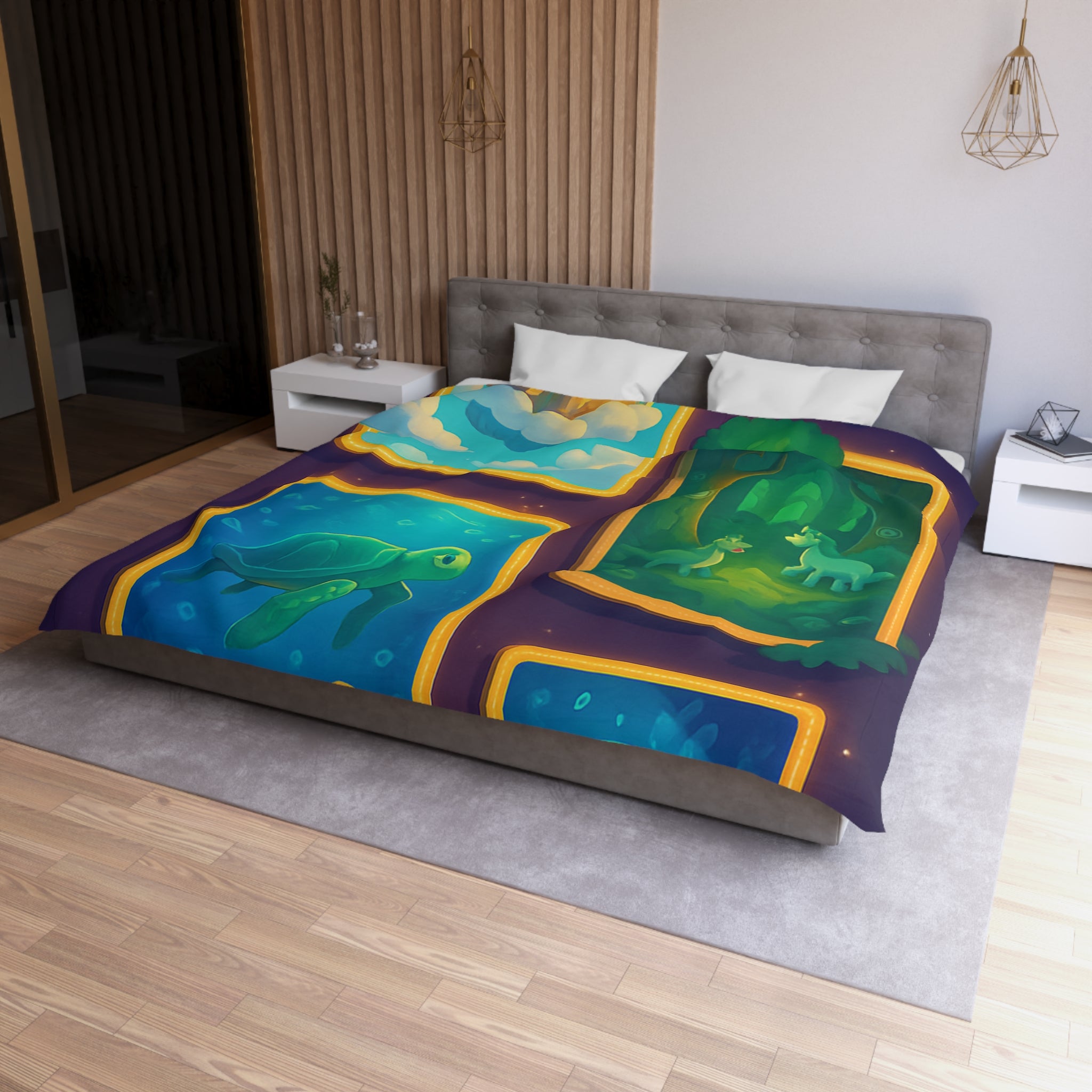 Housse de Couette Microfibre Design Artistique Moderne Décoration Chambre Confort Premium