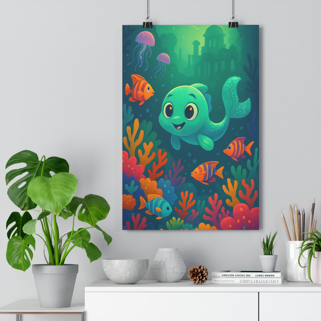 Poster décoratif enchanteur sousmarin coloré mystique joyeux chambre enfant corail poisson magique créatif lumineux