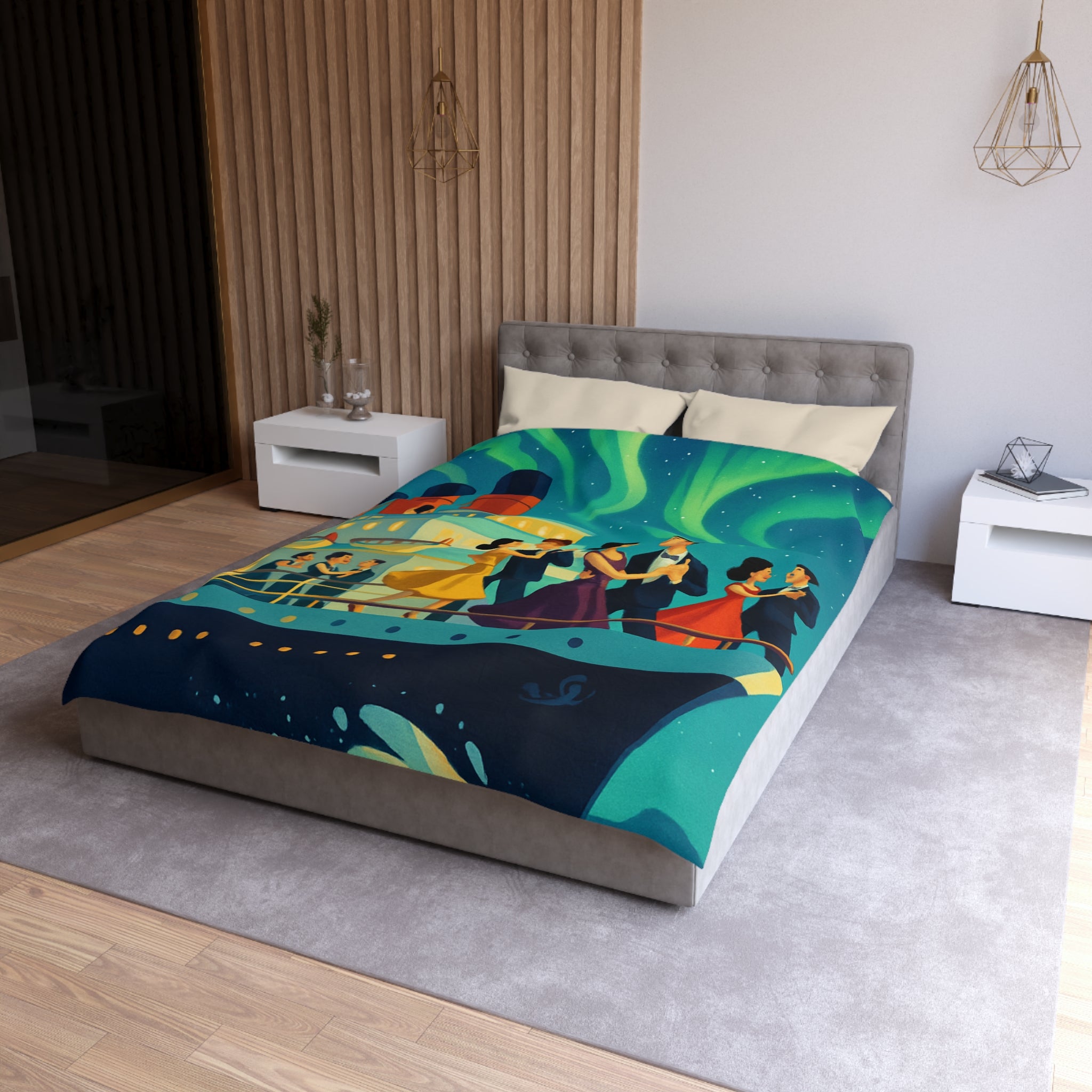 Housse de couette rétro dance nocturne aurores boréales croisière bateau élégant