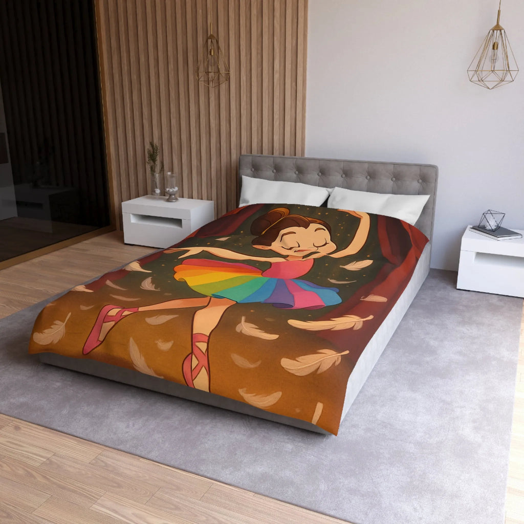 Housse de couette enfant ballerine arc-en-ciel danse plumes féériques pour chambre magique