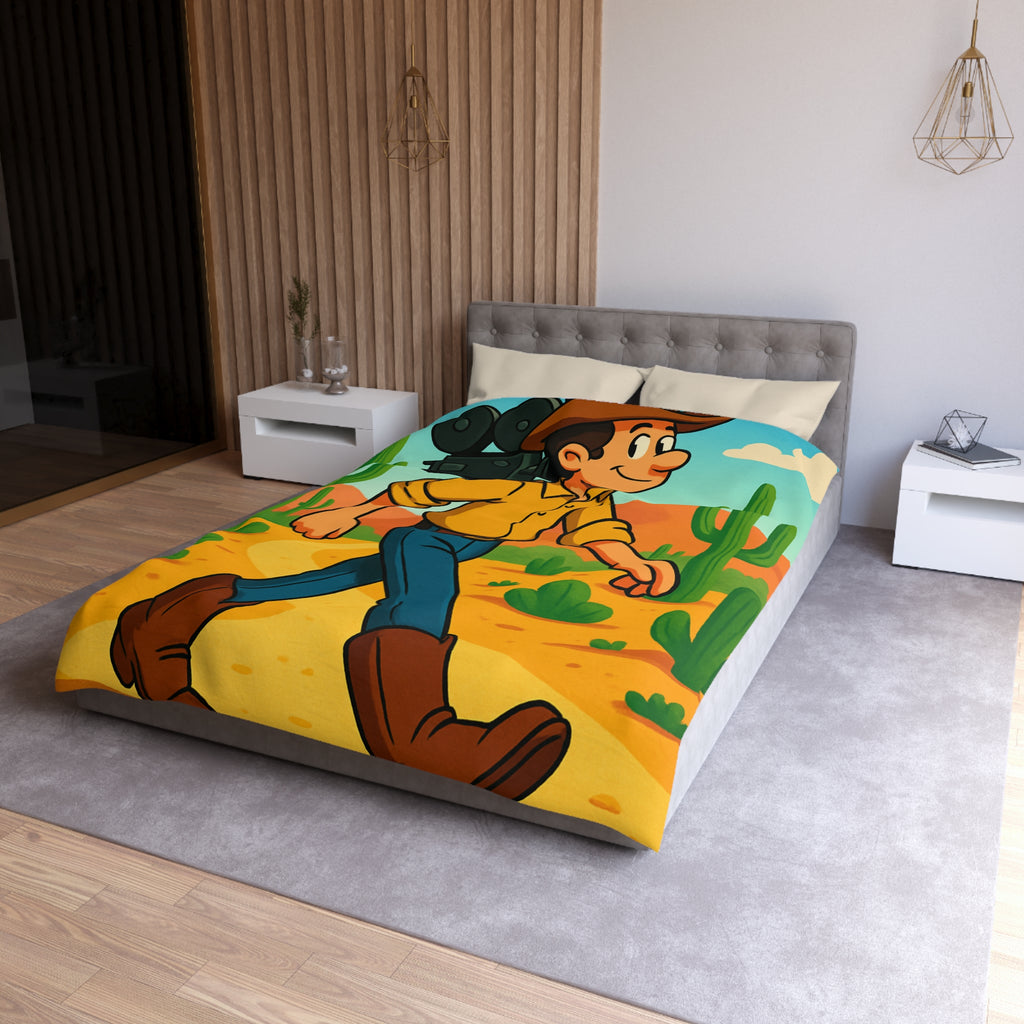 Housse de couette western cowboy dessin animé, désert cactus rétro style vibrant