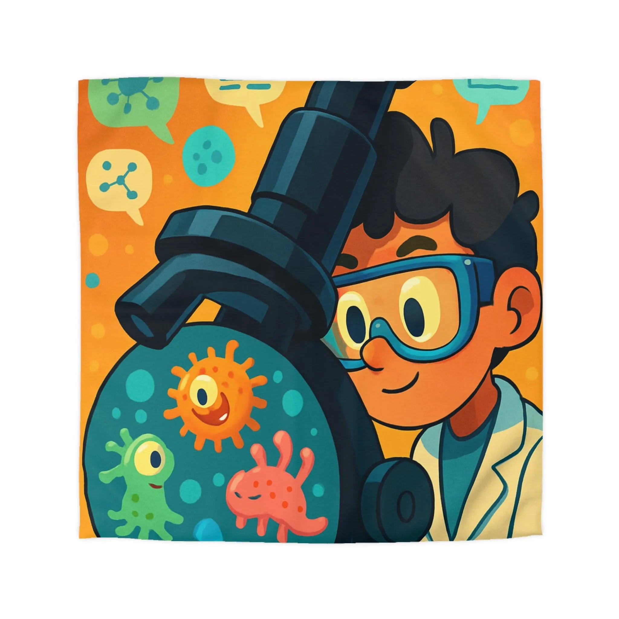 Housse de couette colorée avec jeunes scientifiques et microscope amusant pour enfants