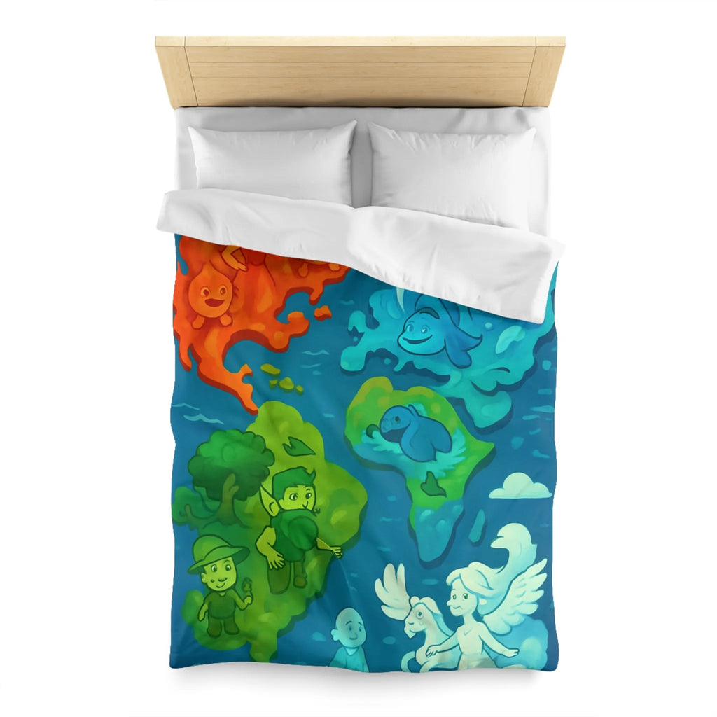 Housse de couette colorée avec illustration ludique des éléments naturels en harmonie