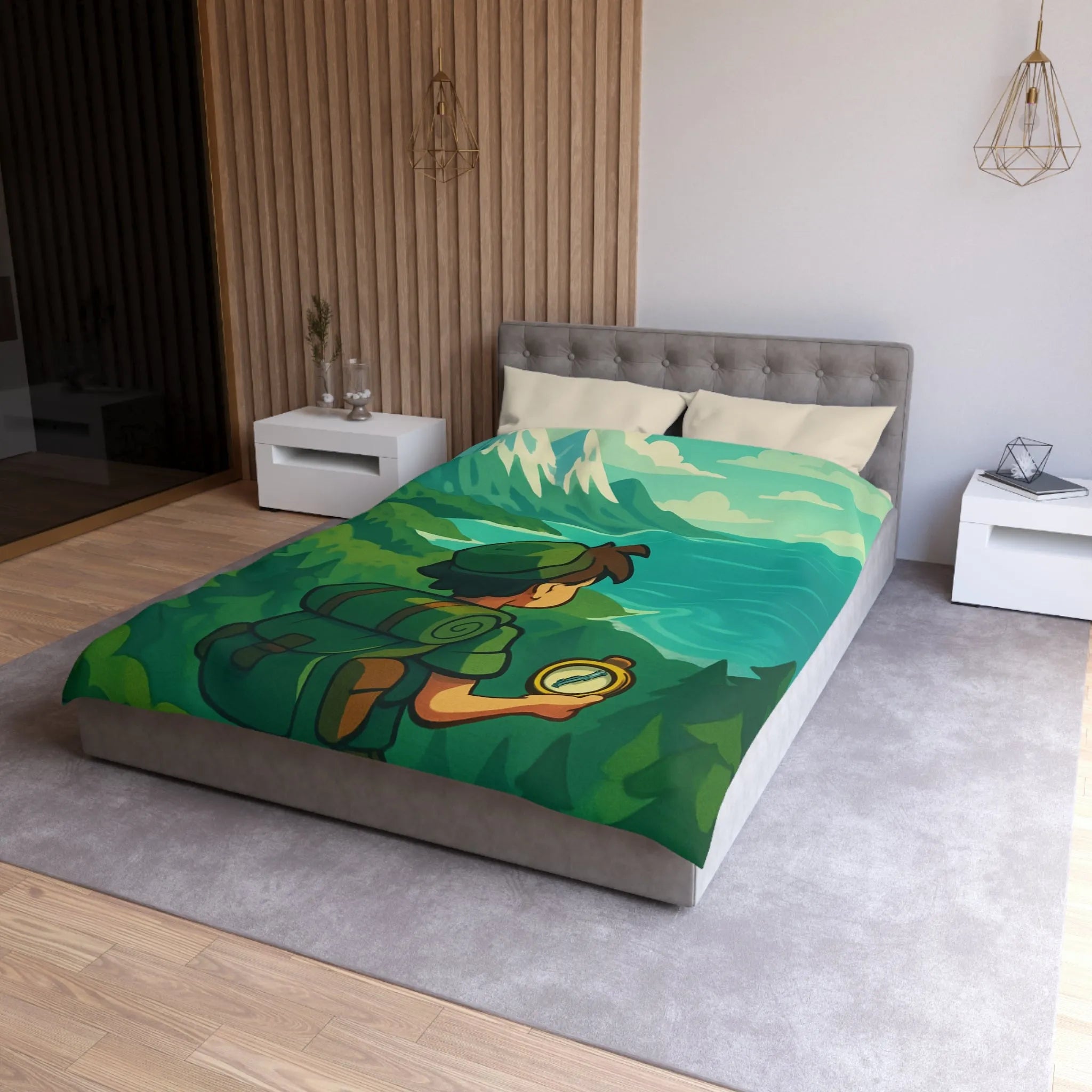 Aventure en montagne pour une housse de couette nature et voyageur contemplatif