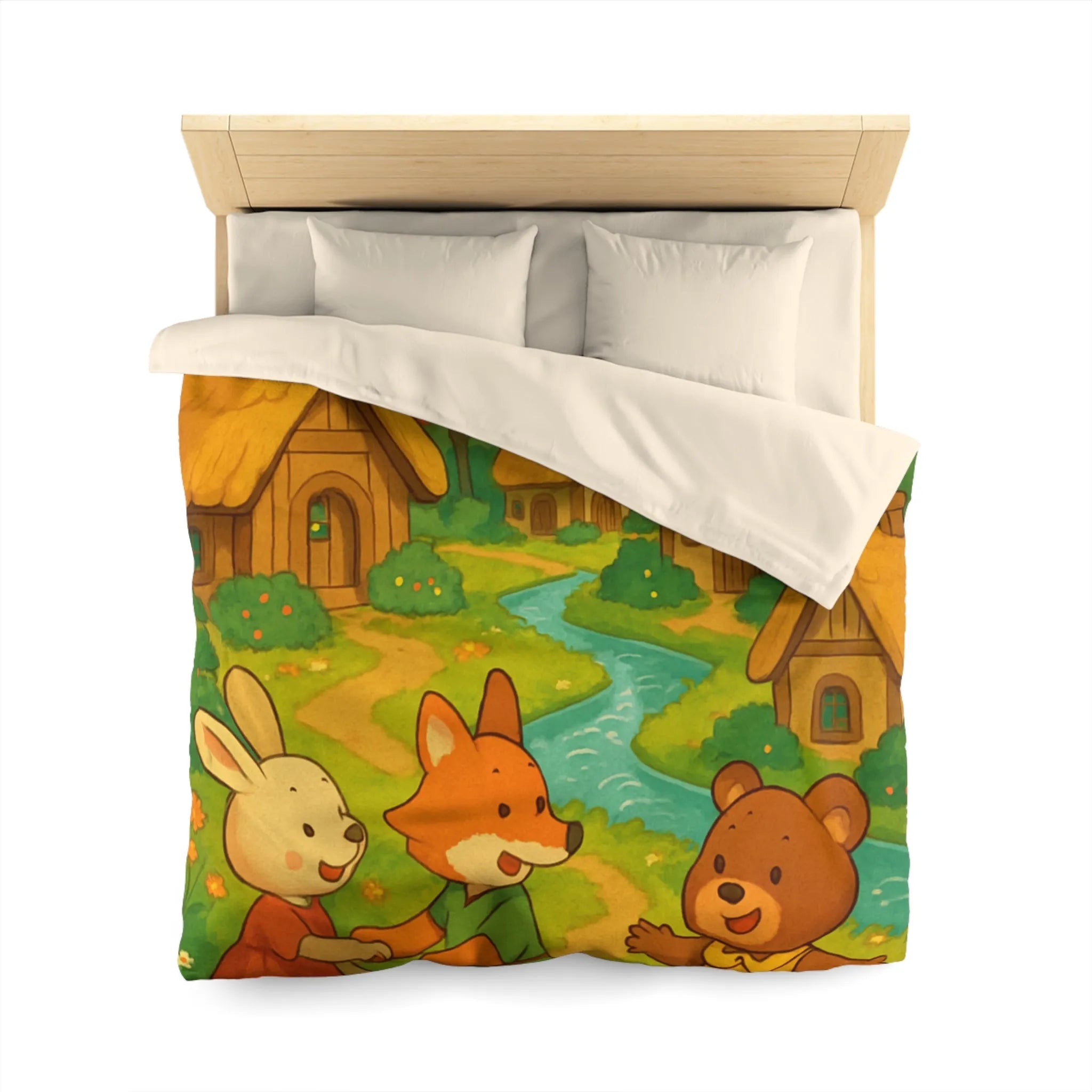 Adorable Illustration Animalière Colorée Idéale pour une Housse de Couette Enfantine et Enchantée