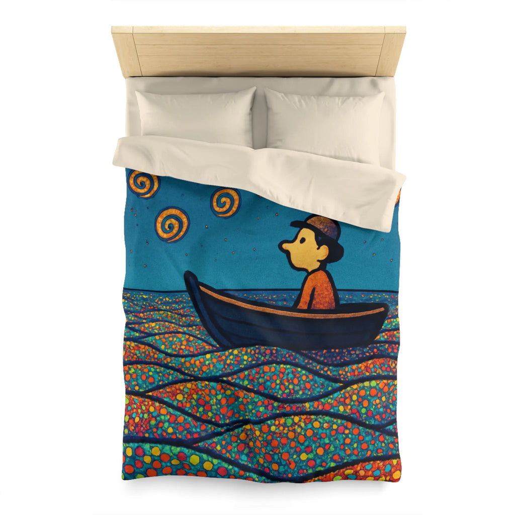 Housse de couette artistique avec motifs oniriques de mer et ciel étoilé