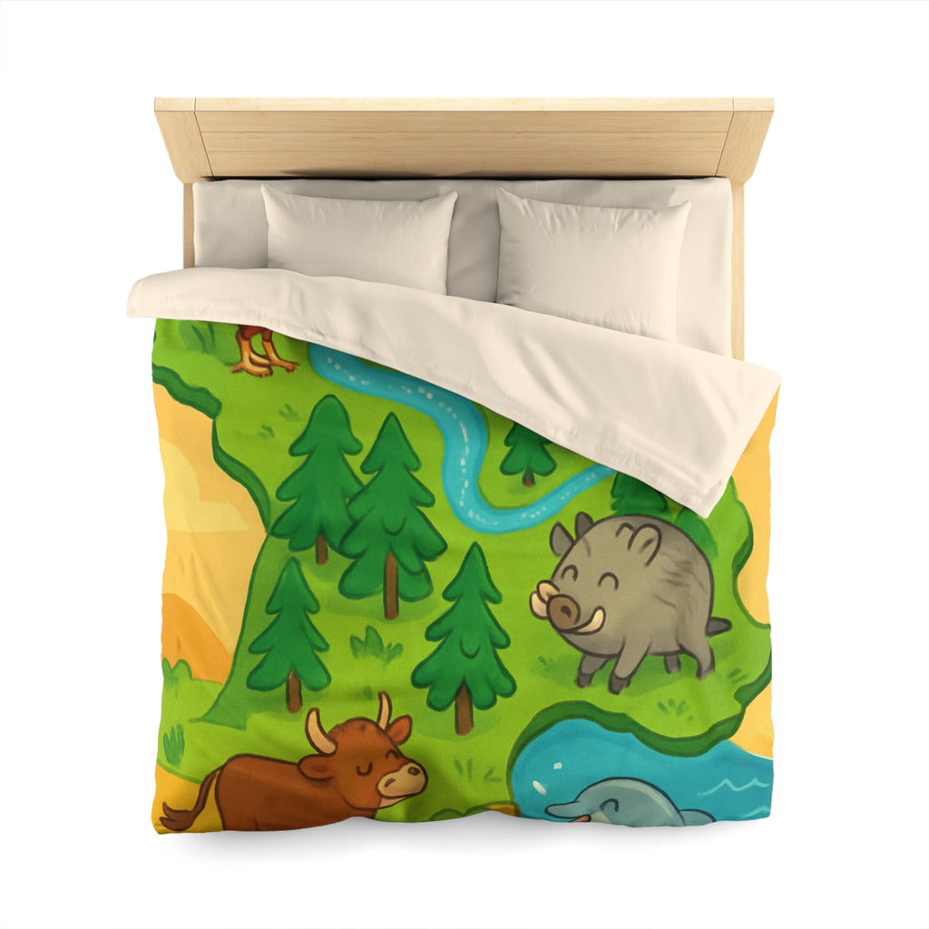 Housse de couette pour enfant avec animaux et paysage de France ludique et coloré