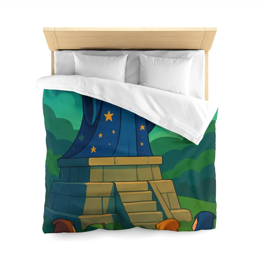 Housse de couette fantaisie avec sorcier et cristaux lumineux dans un paysage étoilé