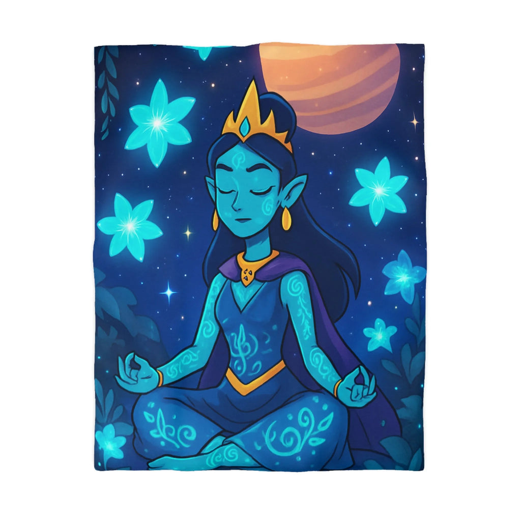 Housse de Couette Élégante avec Déesse Méditative et Étoiles, Ambiance Nocturne Mystique