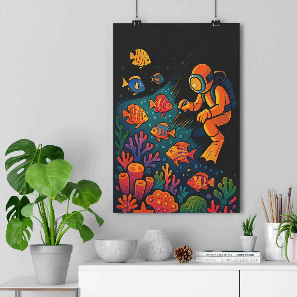 Poster décoratif lumineux océan bleu orange cartoon enfant joyeux chambre créatif magique vibrant coloré