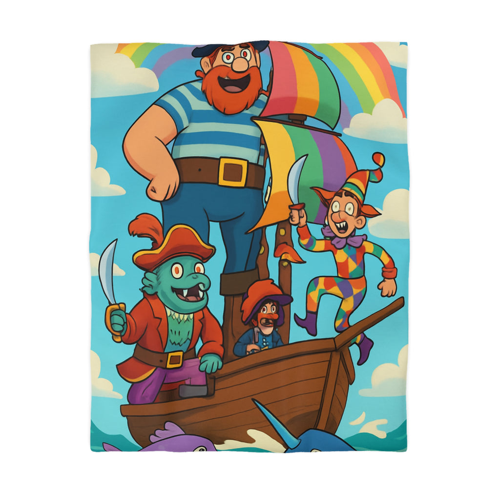Housse de couette pirate joyeux arc-en-ciel colorée avec bateau pour enfant chambre