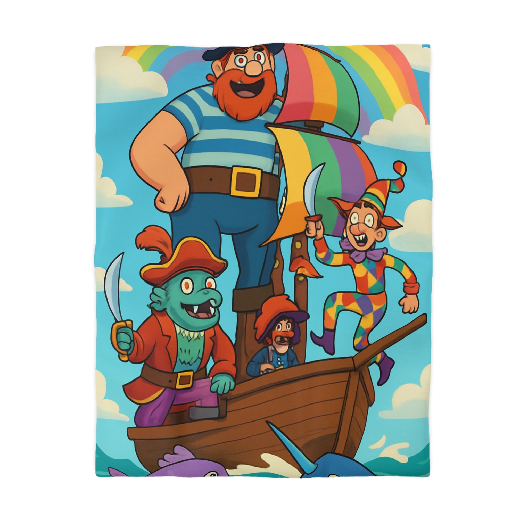 Housse de couette pirate joyeux arc-en-ciel colorée avec bateau pour enfant chambre