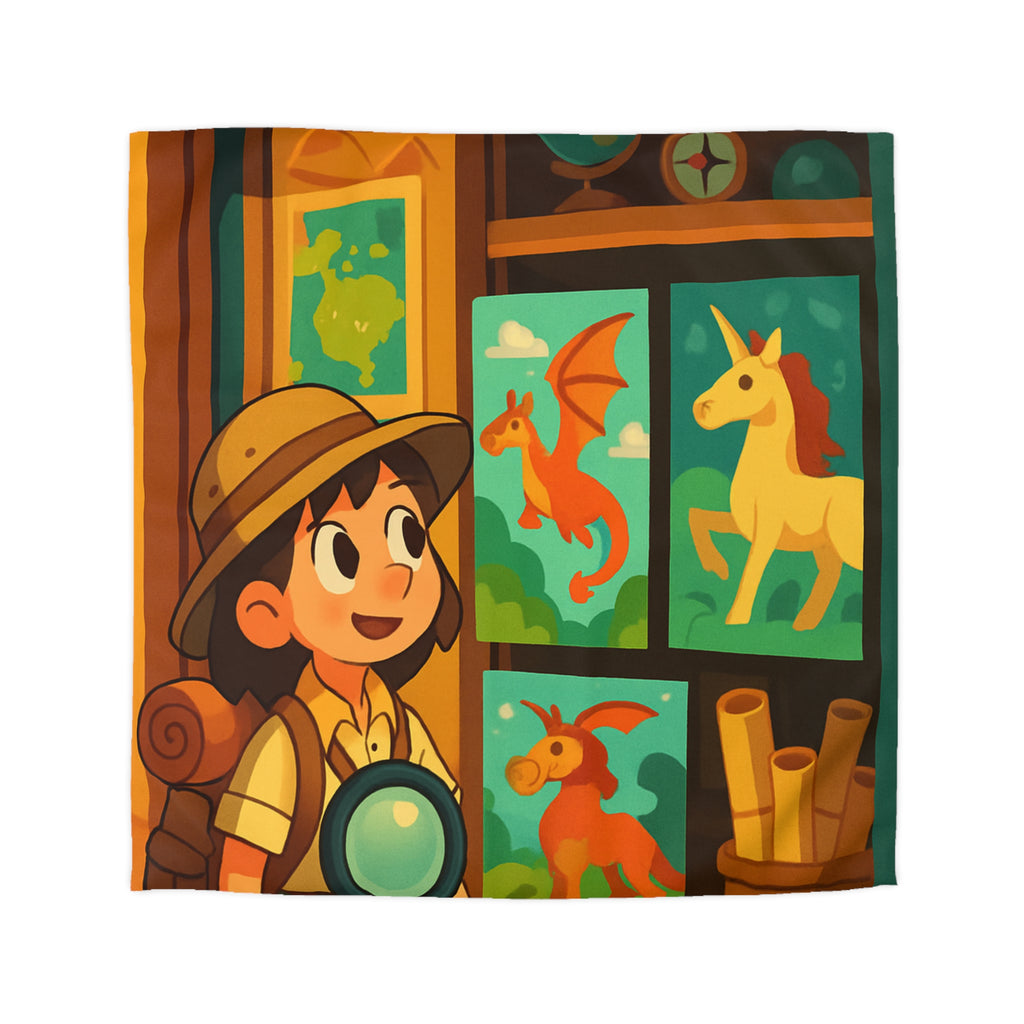 Housse de couette thème exploration avec dragon et licorne pour chambre enfant