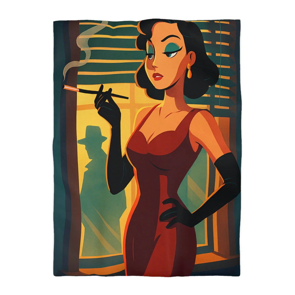 Élégance rétro avec femme fatale smoking pour ambiance nocturne mystérieuse en rouge profond