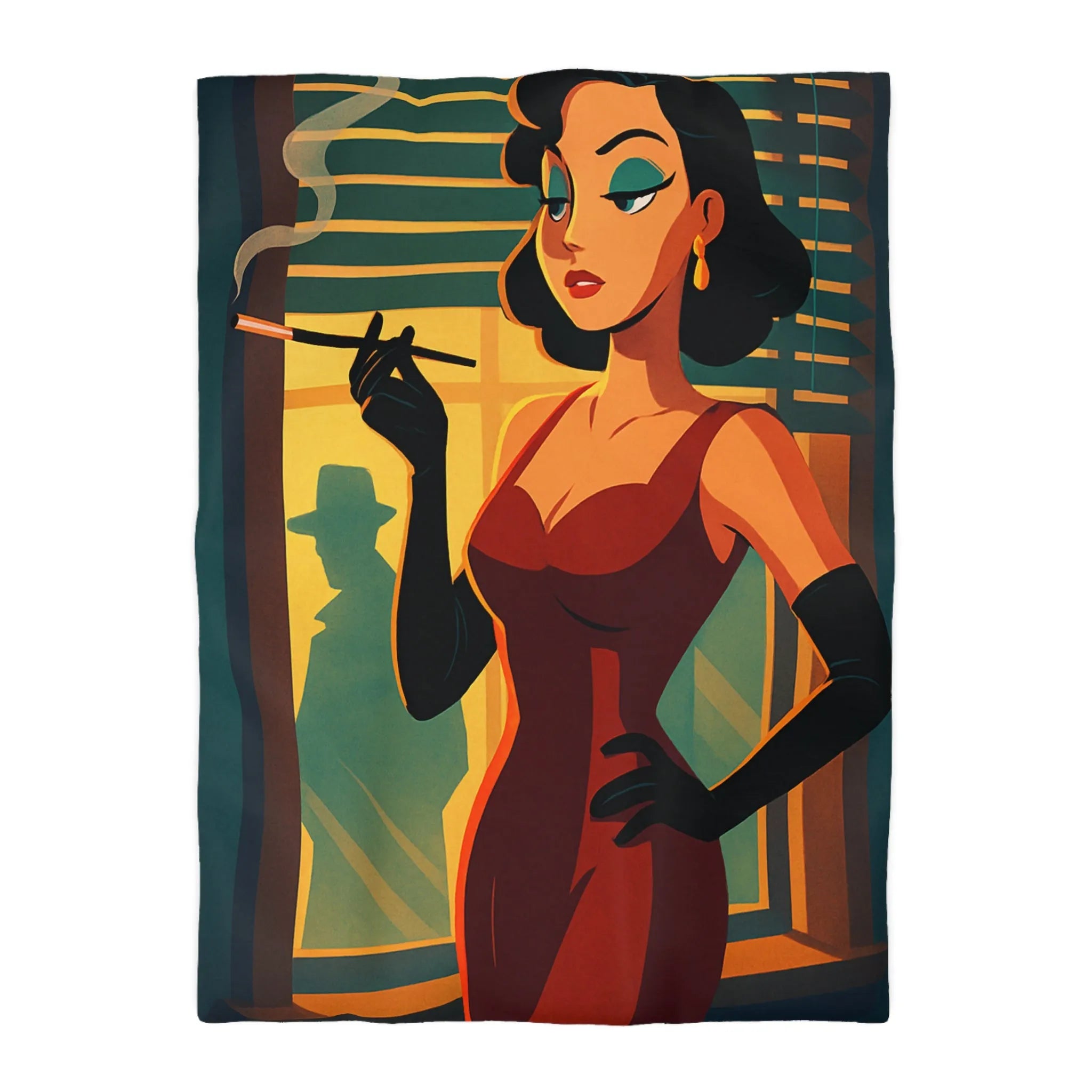 Élégance rétro avec femme fatale smoking pour ambiance nocturne mystérieuse en rouge profond