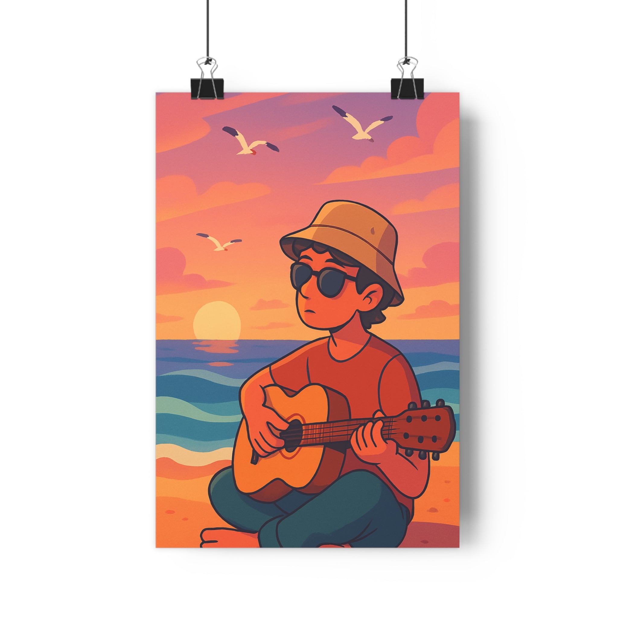 Poster décoratif pastel bord mer coucher soleil salon chambre calme artistique qualité premium qualité