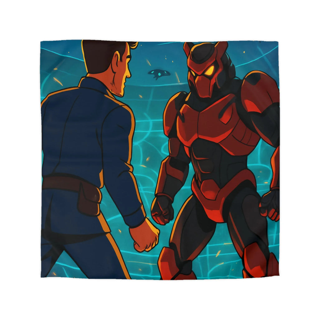 Housse de Couette avec Design Futuriste de Robot et Personnage en Armure Rouge