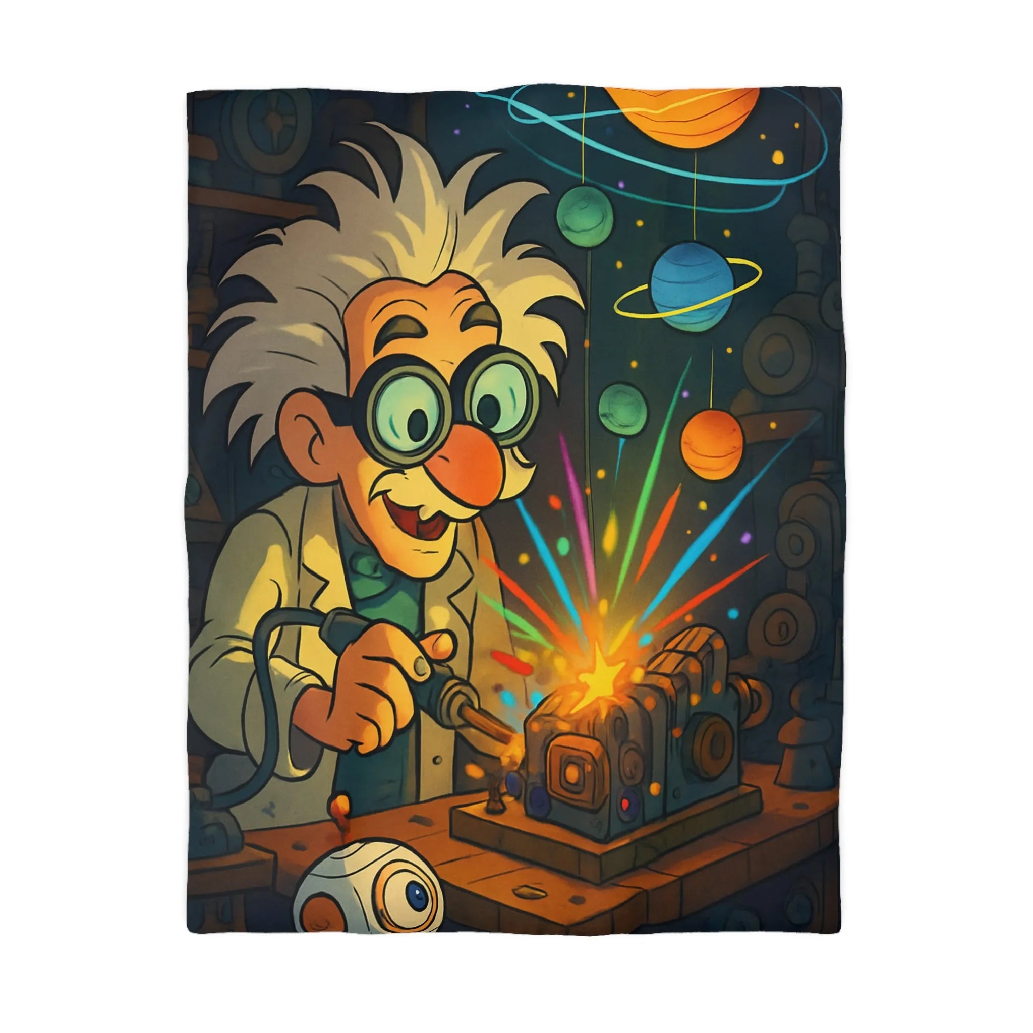 Housse de Couette Cosmos Inventeur Fantastique avec Planètes et Robot Mignon