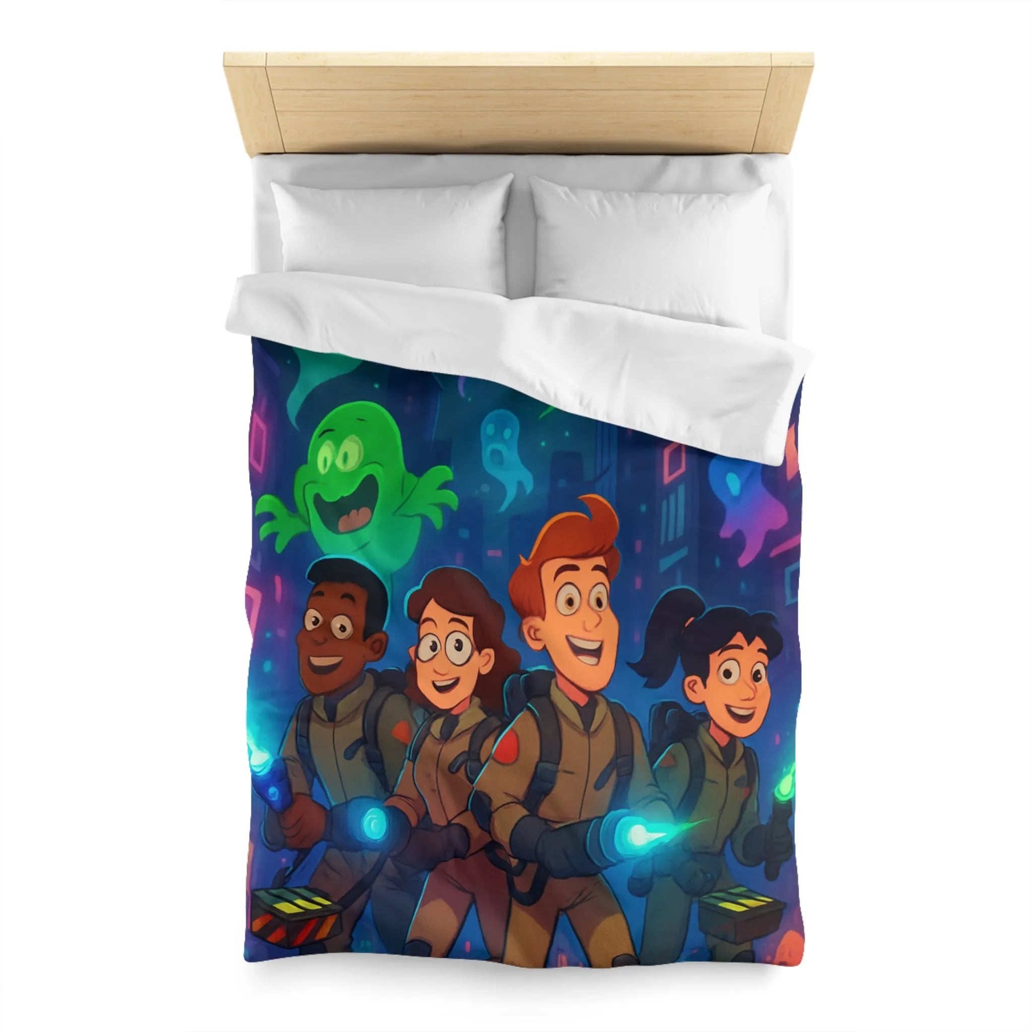 Housse de couette fantômes stylisés chasseurs de spectres pour chambre d'enfant joyeuse et colorée