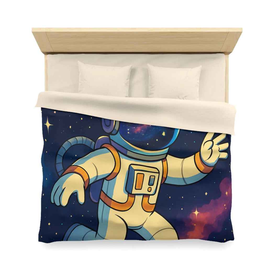 Housse de couette avec astronaute, planète et fusée dans l'espace étoilé coloré