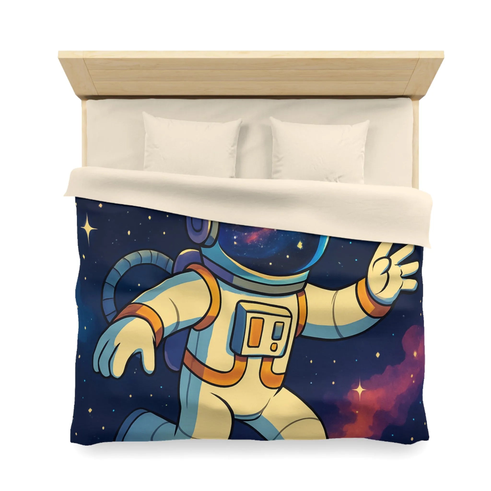 Housse de couette avec astronaute, planète et fusée dans l'espace étoilé coloré