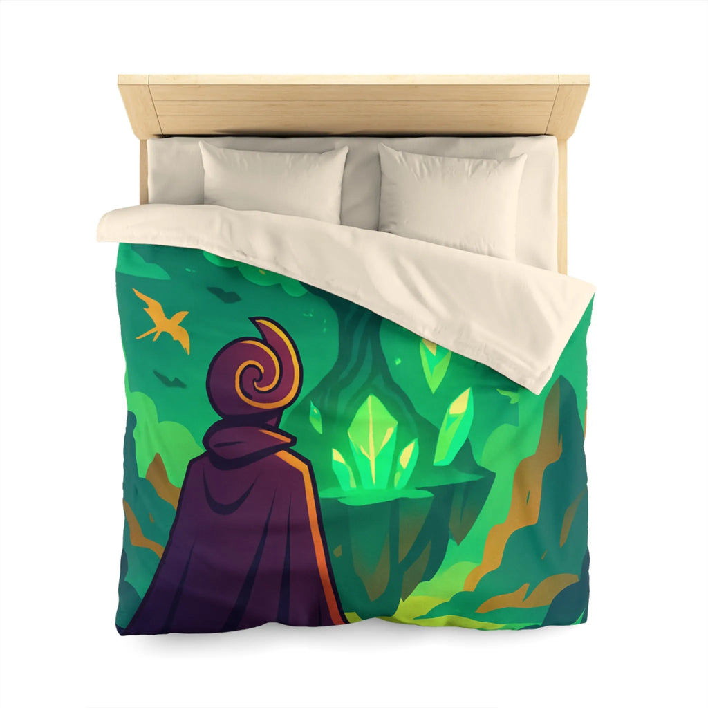 Housse de couette magique avec arbre brillant flottant, créatures volantes et paysages féeriques