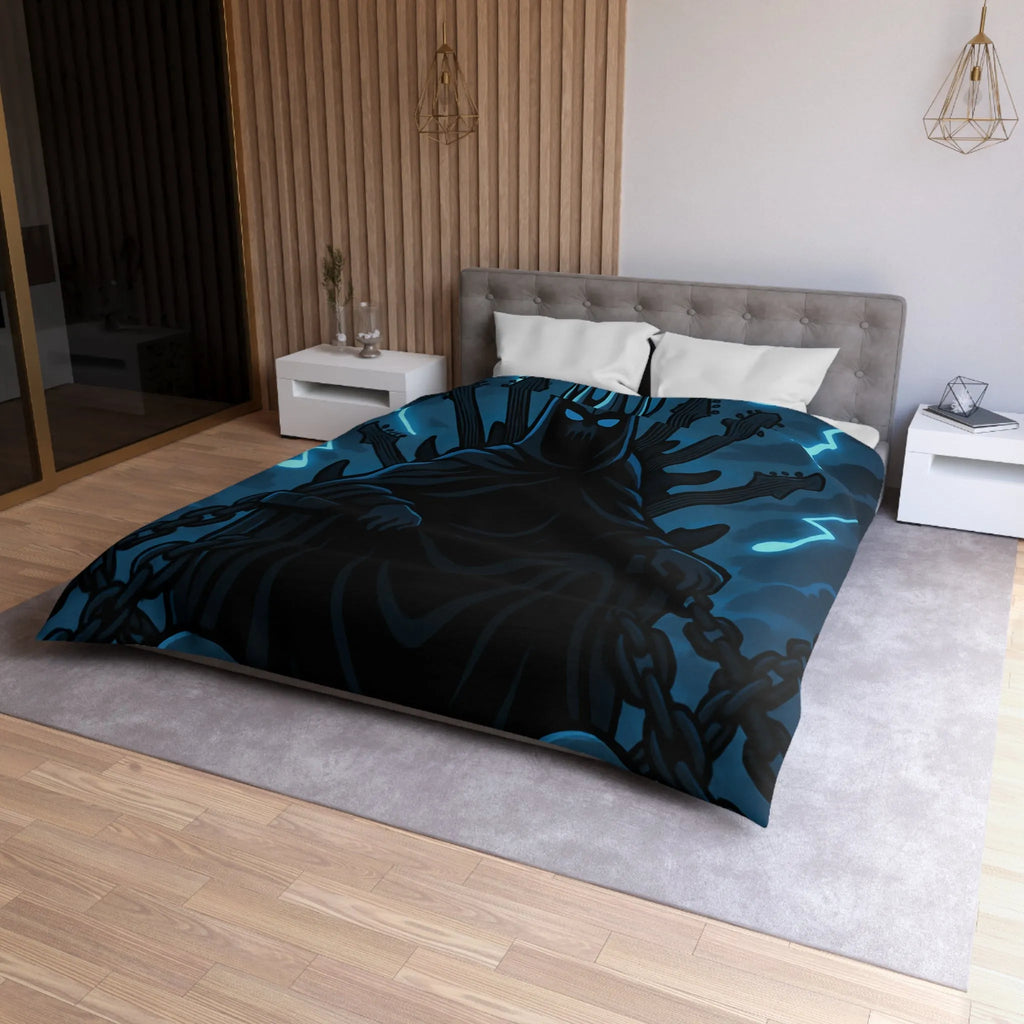 Housse de Couette Gothique Musicien Roi Ténébreux avec Throne de Guitares et Crânes