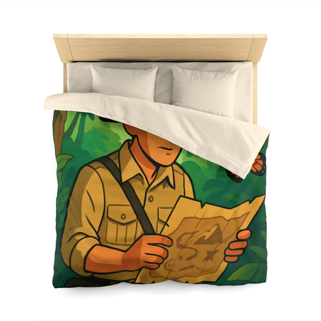 Housse de couette avec explorateur dans la jungle et papillons exotiques colorés