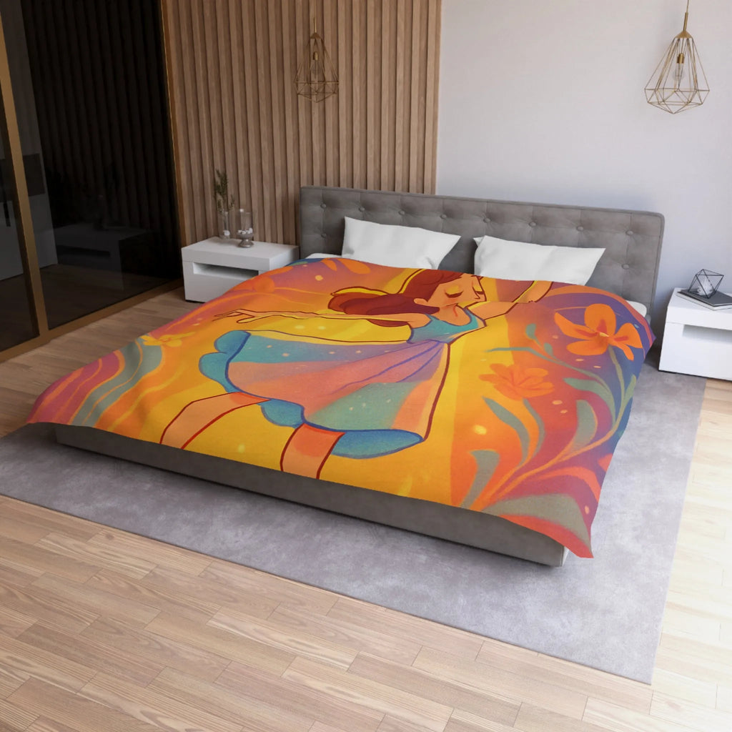 Housse de couette danseuse élégante aux couleurs vives et fleurs lumineuses captivantes