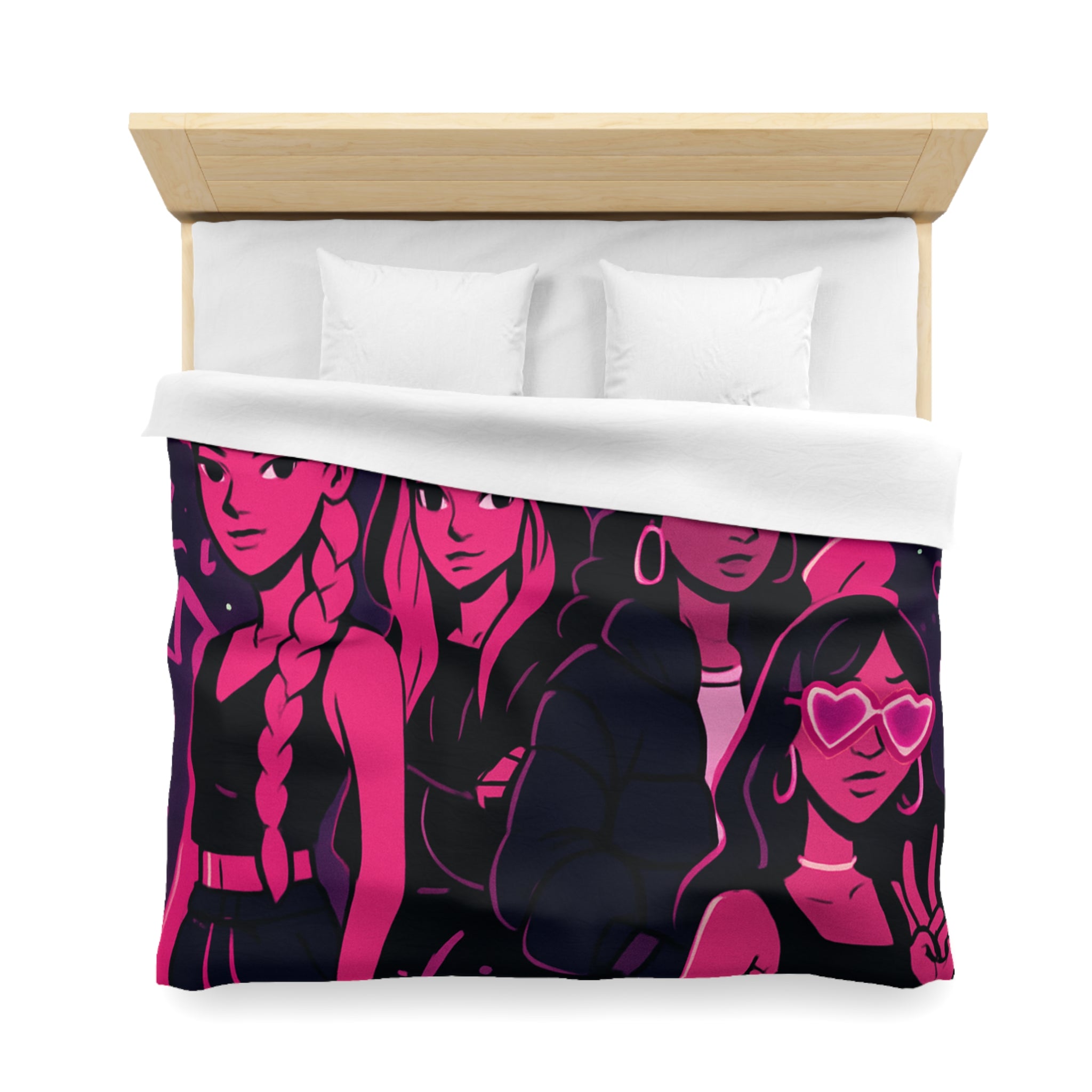 Housse de couette urbaine avec silhouettes féminines et motifs fluorescents nuit étoilée