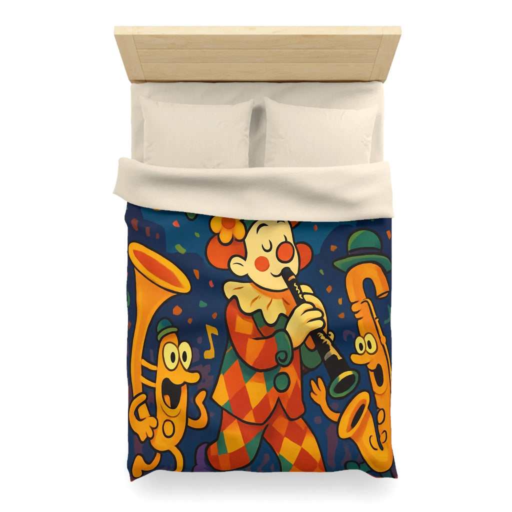 Housse de Couette Fantaisiste avec Clown et Instruments dans Parade Colorée et Lumineuse