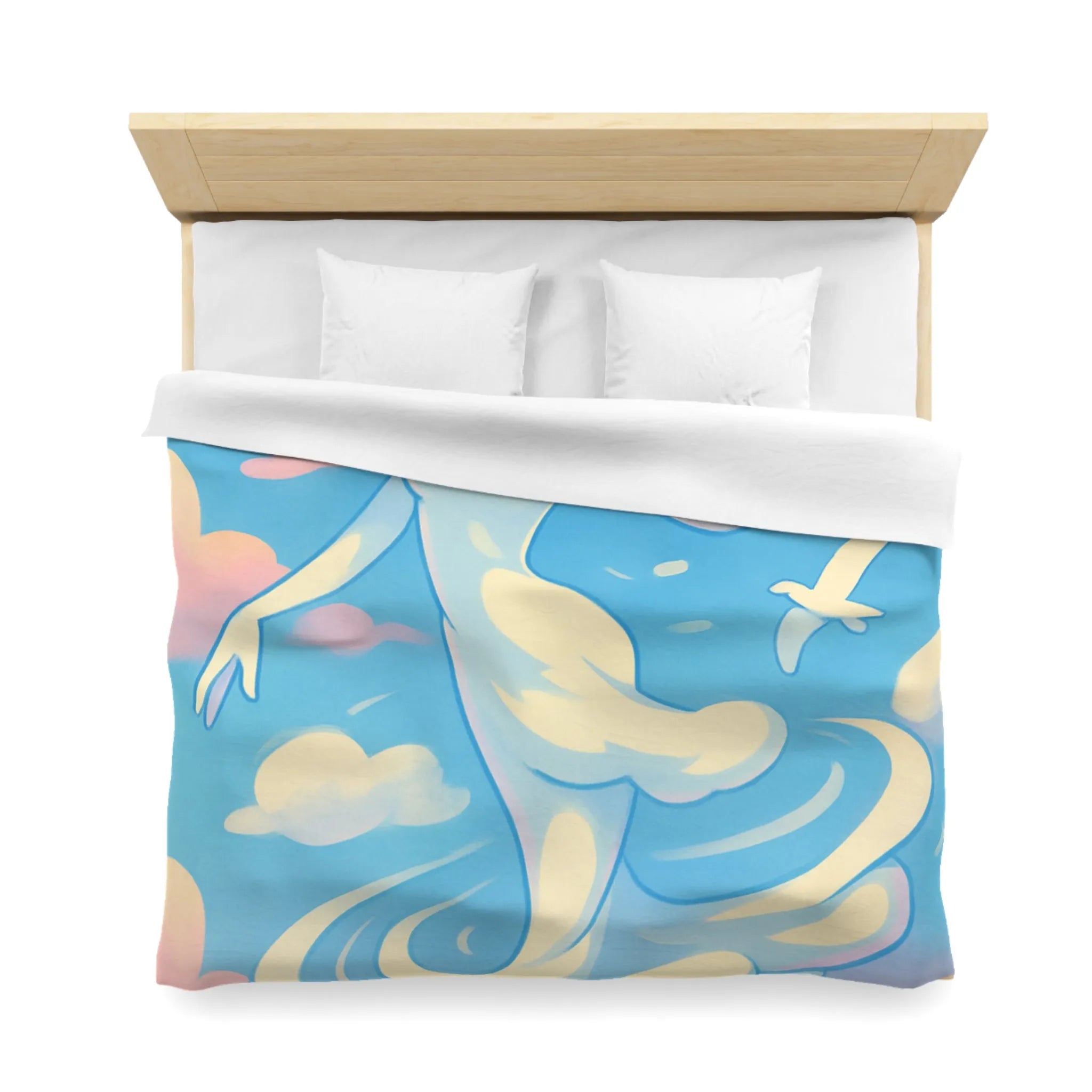 Ciel Enchanté: Housse de Couette Artistique avec Nuages et Oiseaux en Harmonie Paisible