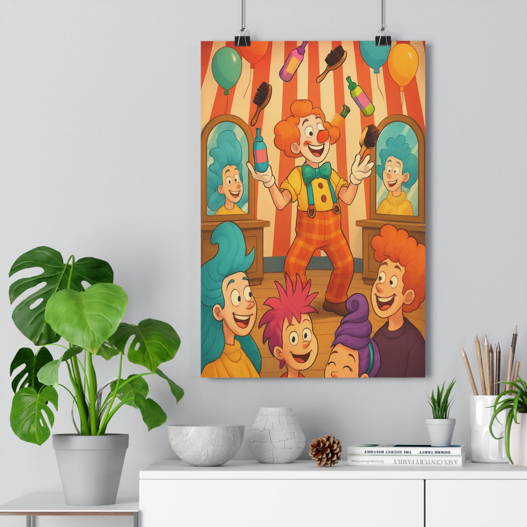 Poster décoratif joyeux clown salon cirque orange bleu rouge chambre enfant coloré amusant vibrant