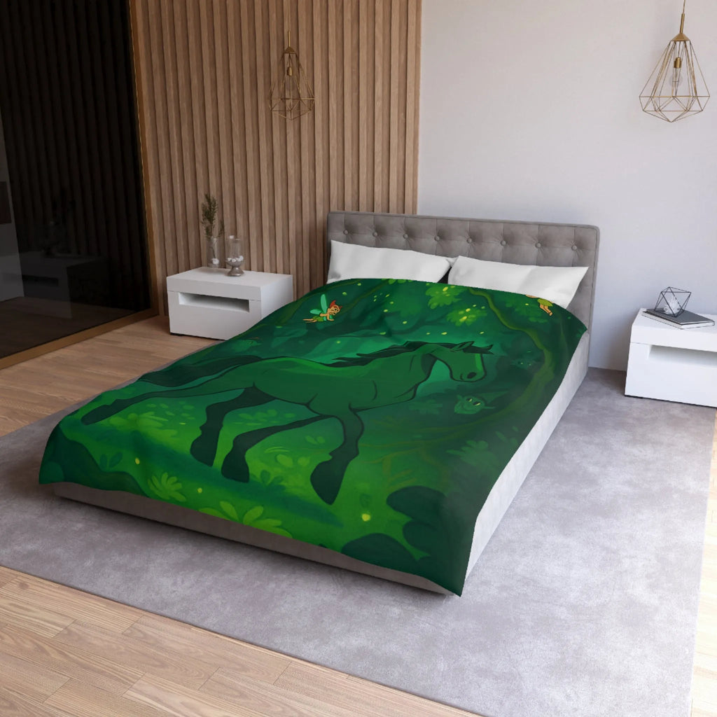 Housse de couette forêt magique avec licorne et fées dans un paysage enchanteur