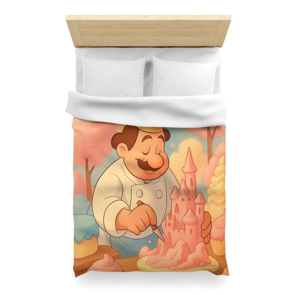 Housse de couette avec pâtissier créatif et château en crème pâtissière colorée