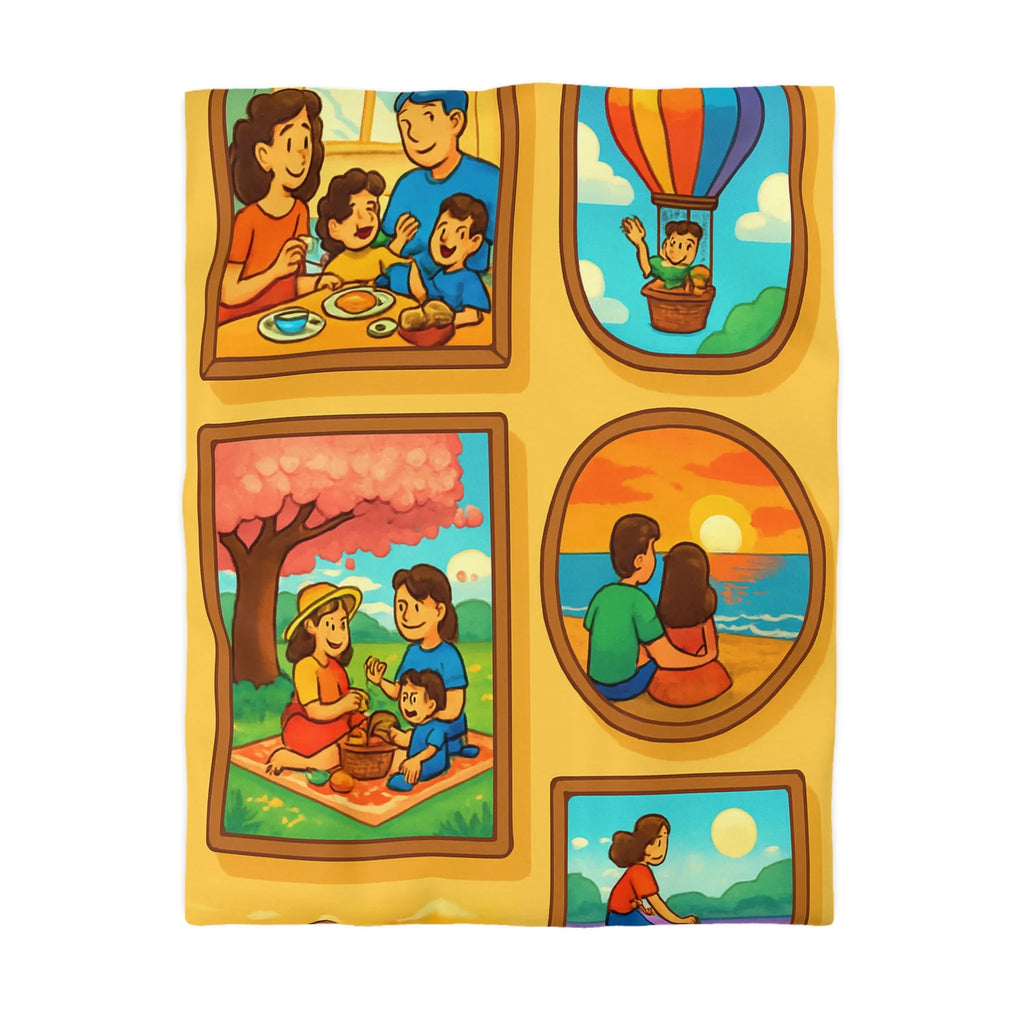 Housse de couette imprimée scènes chaleureuses de famille pour chambre à coucher confortable