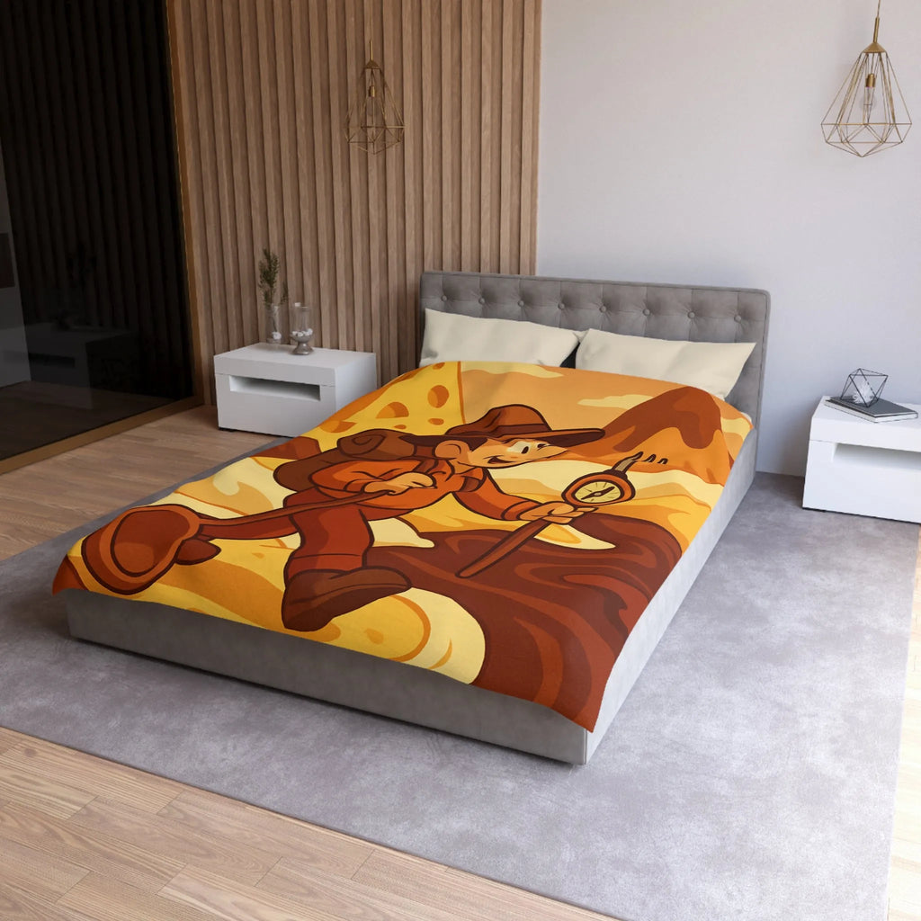 Housse De Couette Aventure Rétro Souvenirs Chocolat Montagne Désert Dunes Jaunes Illustration