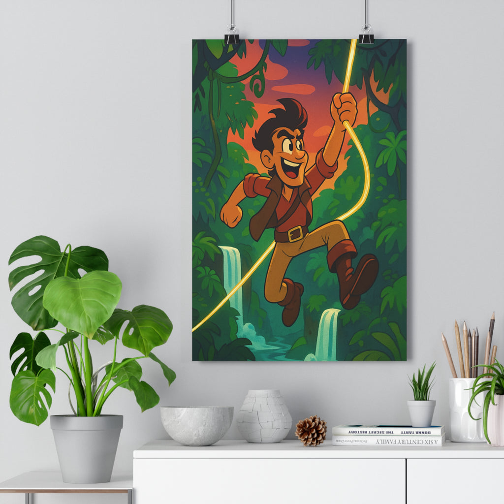 Poster décoratif vibrant aventure jungle joyeux vert orange salon chambre artistique tropicale dynamique qualité