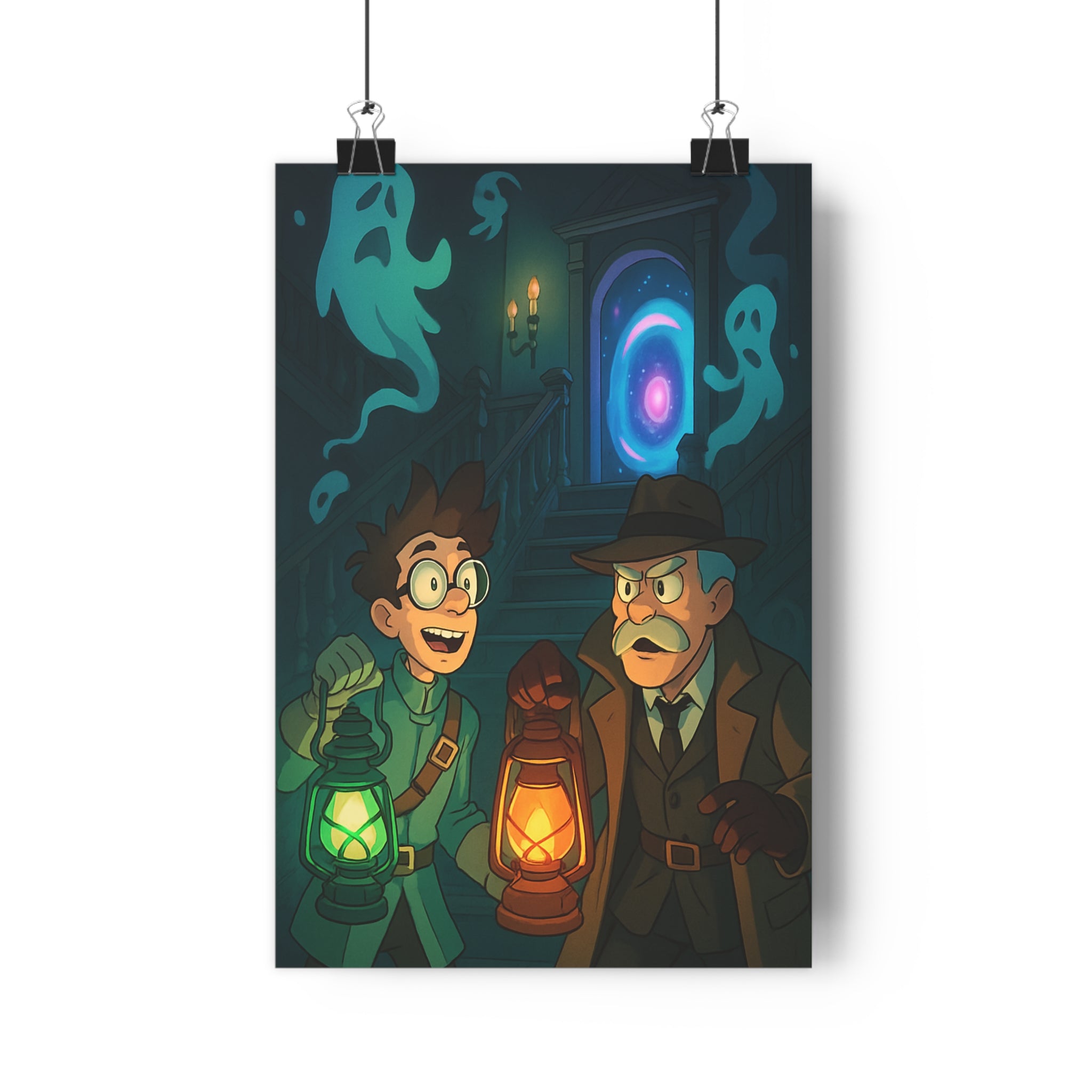 Poster décoratif steampunk sépia dorée mystique rétro salon chambre bureau lanternes fantômes format 30x46