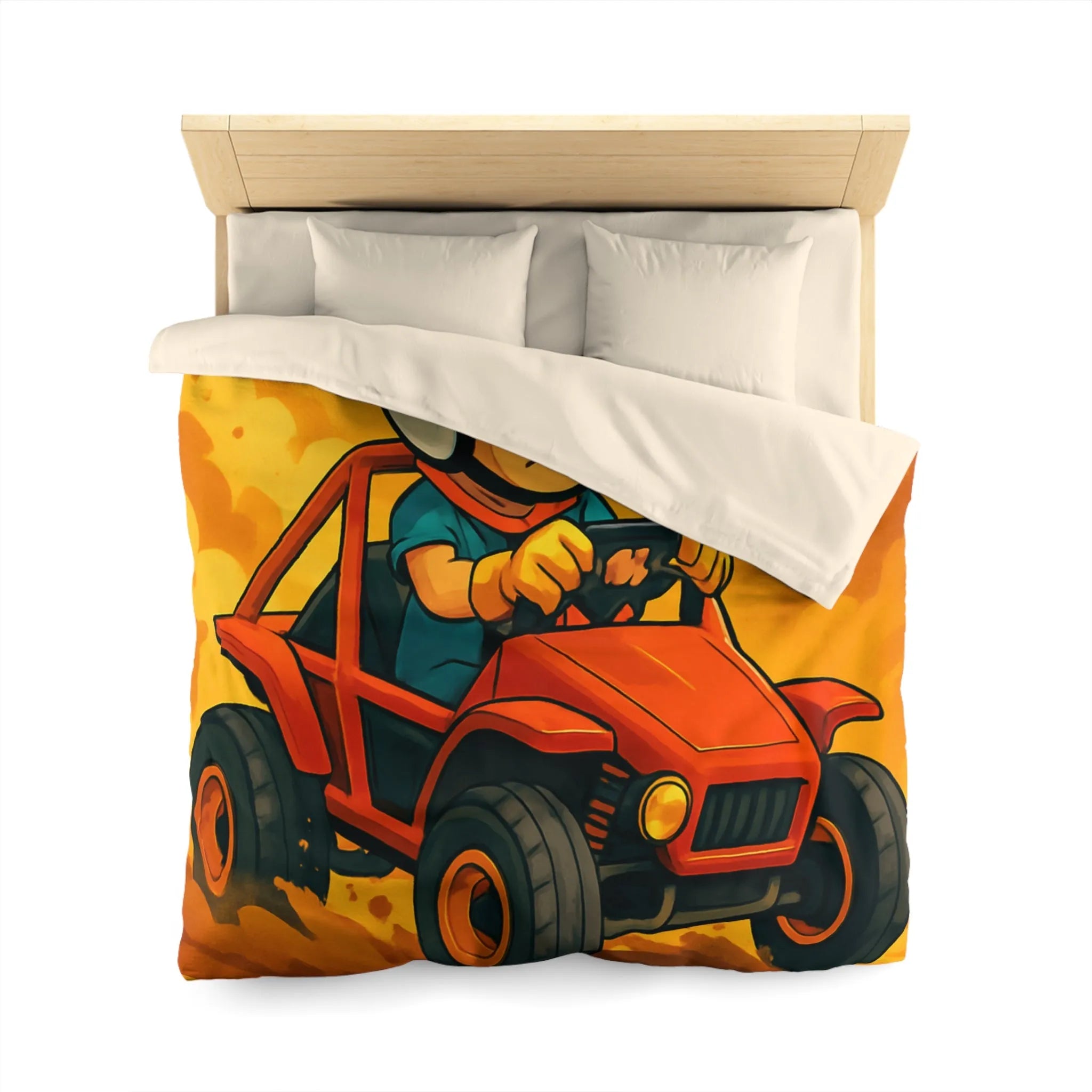 Housse de couette aventure enfant avec pilote de buggy dans le désert ensoleillé