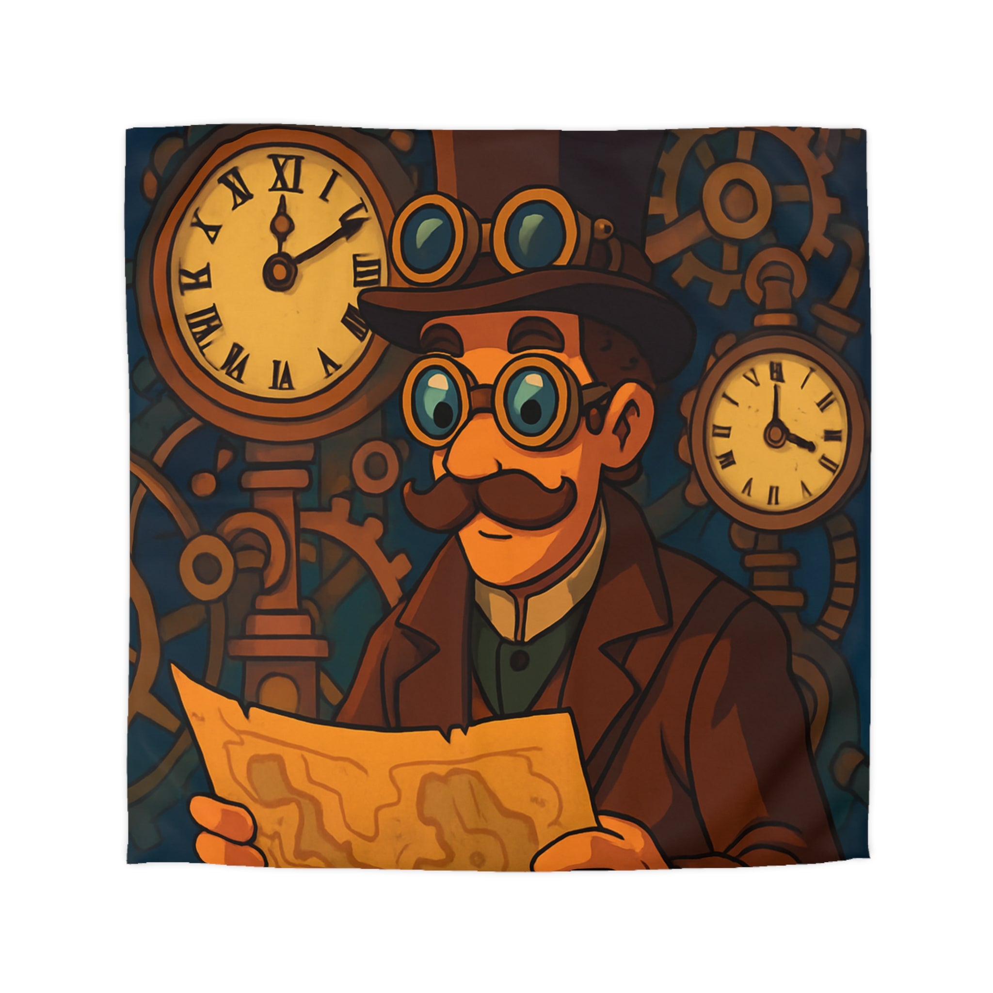 Housse de couette steampunk vintage avec motifs horlogers et explorateur en carte ingénieuse