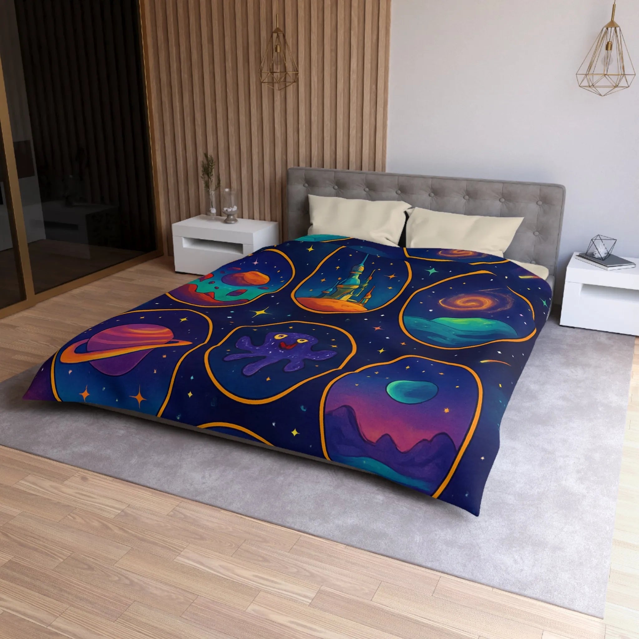 Housse de couette colorée de l'espace avec planètes et étoiles pour chambre enfant
